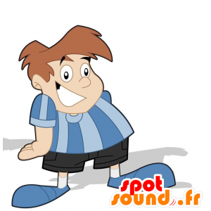Mascotte d'enfant très souriant habillé en bleu et noir - MASFR029312 - Mascottes 2D/3D