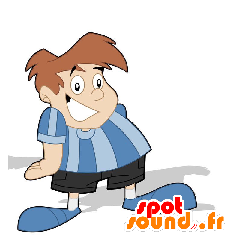 Mascotte d'enfant très souriant habillé en bleu et noir - MASFR029312 - Mascottes 2D/3D