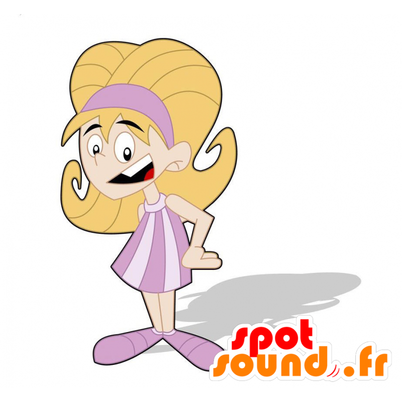 Pigemaskot, blond teenager klædt i lyserødt - Spotsound maskot