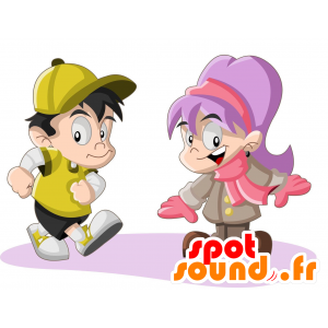 2 mascottes, un petit garçon et une fille - MASFR029317 - Mascottes 2D/3D