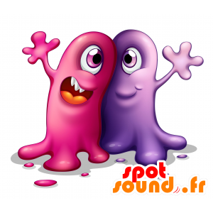 2 Haustiere: ein rosa und lila Monster Monster - 2D / 3D-Maskottchen - MASFR029319 - SpotSound.fr