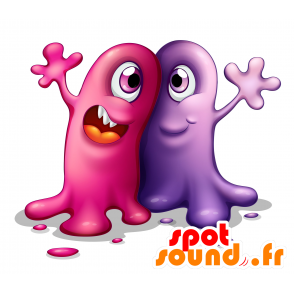 2 Haustiere: ein rosa und lila Monster Monster - 2D / 3D-Maskottchen - MASFR029319 - SpotSound.fr