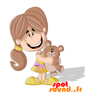 Mascotte de fillette souriante habillée en jaune - MASFR029326 - Mascottes 2D/3D