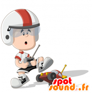 Chlapec maskot s červenou a bílou přilbou - MASFR029330 - 2D / 3D Maskoti