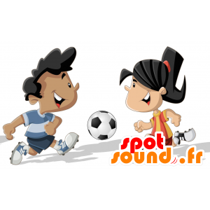 2 mascotas del fútbol, ​​una niña y un niño - MASFR029331 - Mascotte 2D / 3D