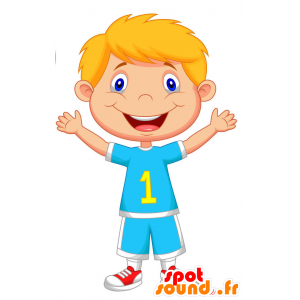 Mascot gutt med blå øyne, med en blå kjole - MASFR029338 - 2D / 3D Mascots