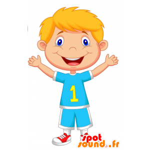 Mascot jongen met blauwe ogen, met een blauwe jurk - MASFR029338 - 2D / 3D Mascottes