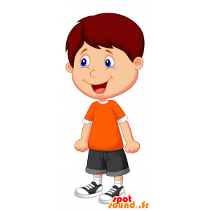 Boy Maskottchen mit einem orangefarbenen und schwarzen Outfit - MASFR029339 - 2D / 3D Maskottchen