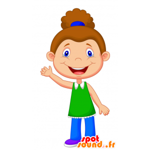 Dívka maskot drží zelené a modré - MASFR029341 - 2D / 3D Maskoti