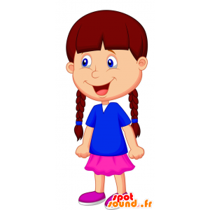 Mascotte de fillette, de poupée en tenue bleue et rose - MASFR029342 - Mascottes 2D/3D