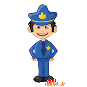 Mascotte de policier en uniforme bleu et jaune - MASFR029346 - Mascottes 2D/3D