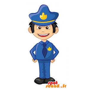 Blauw en geel uniform politieagent mascotte - MASFR029346 - 2D / 3D Mascottes