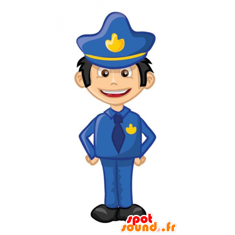 Blu e giallo mascotte poliziotto uniforme - MASFR029346 - Mascotte 2D / 3D