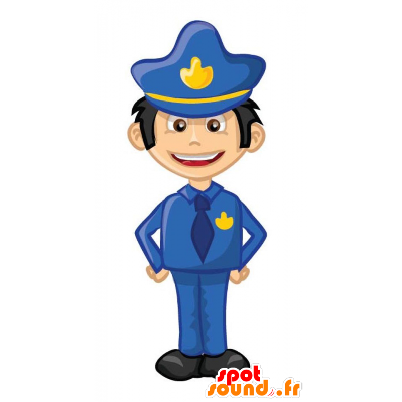 Blauw en geel uniform politieagent mascotte - MASFR029346 - 2D / 3D Mascottes