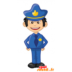 Politibetjent maskot i blå og gul uniform - Spotsound maskot