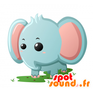 Mascotte d'éléphant bleu et rose, géant - MASFR029352 - Mascottes 2D/3D