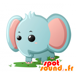 Mascot blauw en roze olifant, reus - MASFR029352 - 2D / 3D Mascottes