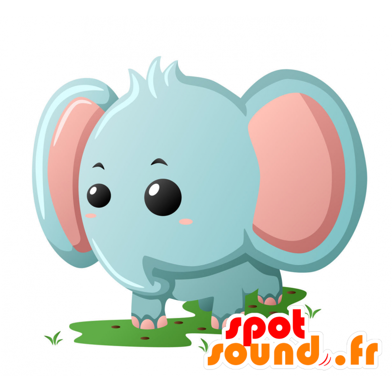 Mascot blauw en roze olifant, reus - MASFR029352 - 2D / 3D Mascottes