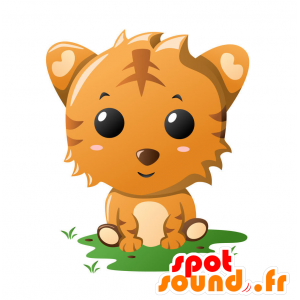 Gatto mascotte, beige e arancione tigre - MASFR029357 - Mascotte 2D / 3D