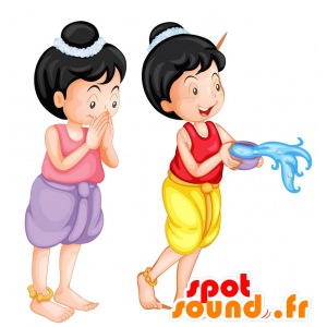 2 mascotes meninas japonesas com cabelo preto - MASFR029360 - 2D / 3D mascotes