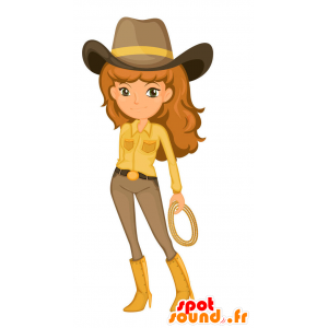 Mascot cowgirl, nimismies, perinteisessä asussa - MASFR029363 - Mascottes 2D/3D