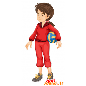 Mascotte de fille, de footballeuse en rouge - MASFR029370 - Mascottes 2D/3D
