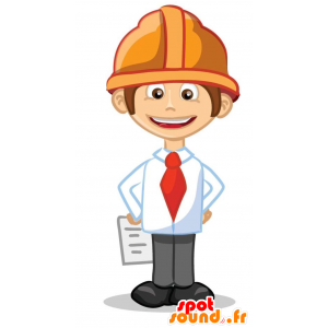 Mascotte de garçon, d'ouvrier avec un casque orange - MASFR029375 - Mascottes 2D/3D
