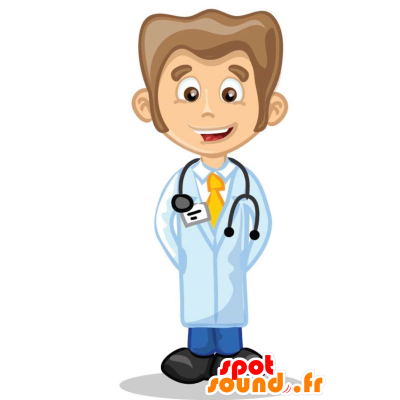 Mascotte de médecin en blouse, avec un stéthoscope - MASFR029377 - Mascottes 2D/3D