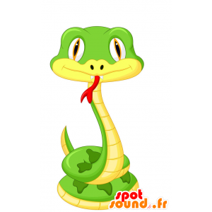 Mascotte de serpent, de cobra jaune, vert et rouge - MASFR029390 - Mascottes 2D/3D