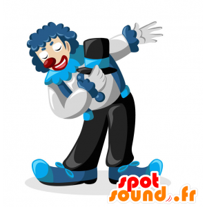 Mascotte de clown en tenue noire et bleue - MASFR029397 - Mascottes 2D/3D