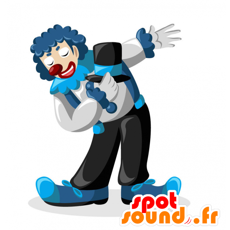 Mascotte de clown en tenue noire et bleue - MASFR029397 - Mascottes 2D/3D