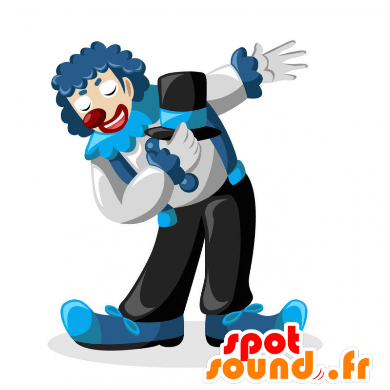 Clown mascotte in zwarte en blauwe uitrusting - MASFR029397 - 2D / 3D Mascottes