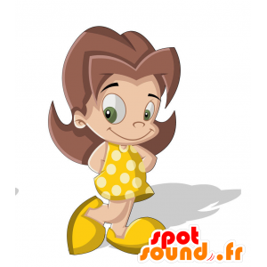 Ragazza mascotte di giallo vestito bambola - MASFR029401 - Mascotte 2D / 3D