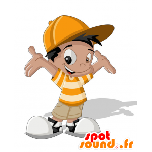 Boy Maskottchen in einem orangefarbenen Kleid gekleidet - MASFR029402 - 2D / 3D Maskottchen