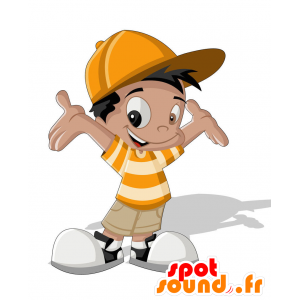 Mascotte de petit garçon vêtu d'une tenue orange - MASFR029402 - Mascottes 2D/3D