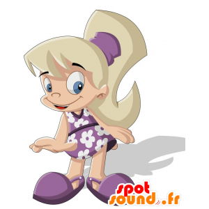 Mascotte de fillette, de poupée en tenue violette - MASFR029404 - Mascottes 2D/3D