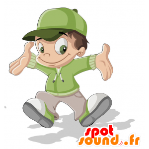 Jongen mascotte gekleed in een groene outfit - MASFR029407 - 2D / 3D Mascottes
