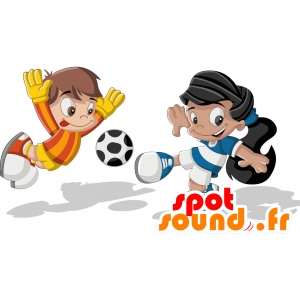 2 mascotes futebol, com cabelo preto - MASFR029408 - 2D / 3D mascotes