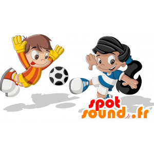 2 mascottes de footballeur, avec des cheveux noirs - MASFR029408 - Mascottes 2D/3D