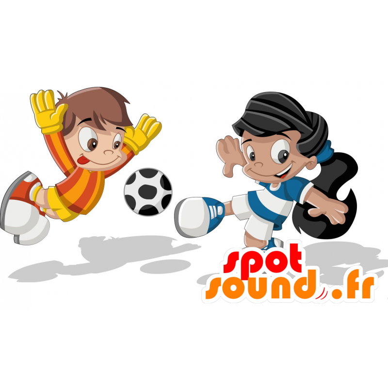 2 mascotte di calcio, con i capelli neri - MASFR029408 - Mascotte 2D / 3D