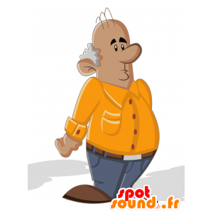 Mascotte de vieil homme chauve en chemise jaune - MASFR029417 - Mascottes 2D/3D