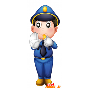 Mascotte de policier en uniforme bleu et jaune - MASFR029423 - Mascottes 2D/3D