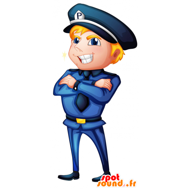 Mascotte de policier en uniforme bleu et jaune - MASFR029428 - Mascottes 2D/3D