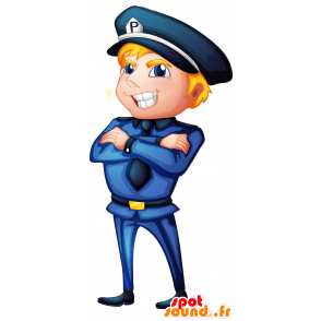 Sininen ja keltainen yhtenäinen poliisi maskotti - MASFR029428 - Mascottes 2D/3D