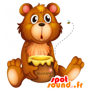 Mascot pequeño oso de peluche marrón con un tarro de miel - MASFR029432 - Mascotte 2D / 3D