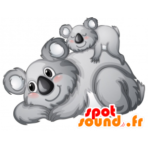 Grå koalamaskot med sitt barn - Spotsound maskot