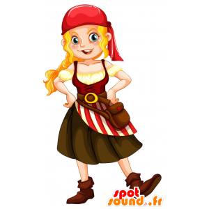 Mascotte de femme pirate colorée, en tenue traditionnelle - MASFR029437 - Mascottes 2D/3D