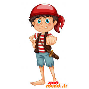 Mascotte de pirate en tenue blanche et rouge traditionnelle - MASFR029442 - Mascottes 2D/3D