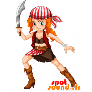 Piratkvindemaskot med en sabel - Spotsound maskot kostume