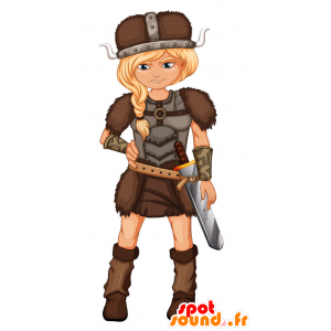 Mulher loura de Viking mascote, com uma espada - MASFR029450 - 2D / 3D mascotes